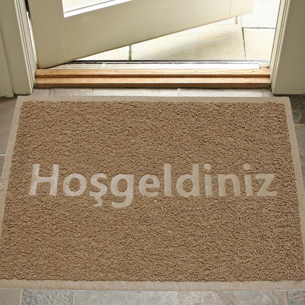 Büyük Boy Hoşgeldiniz Baskılı Kıvırcık Kapı Önü Paspası