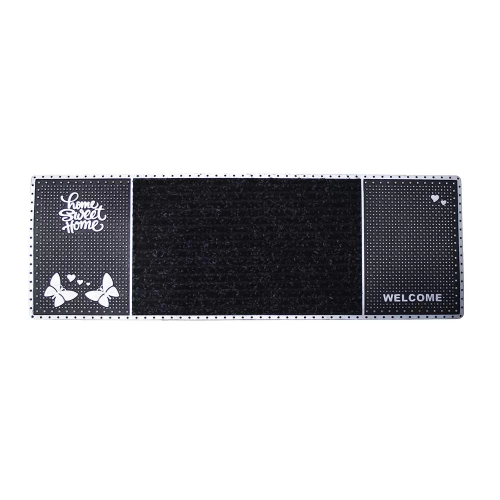 Home Sweet Home Yazılı Kauçuk Toz Tutucu Kapı Önü ve Merdiven Paspası Gri