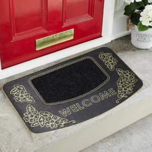 Welcome Yazılı Kauçuk Toz Tutucu Kapı Önü Paspası Gold