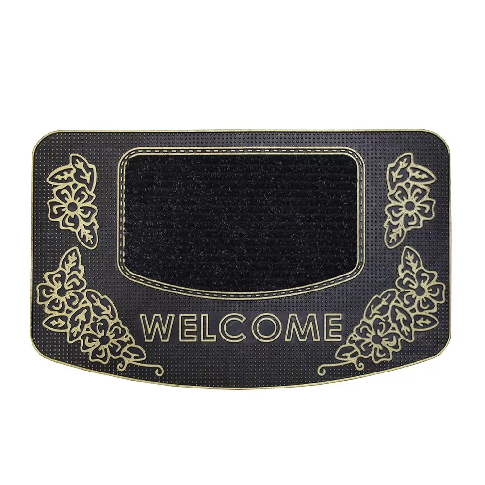 Welcome Yazılı Kauçuk Toz Tutucu Kapı Önü Paspası Gold